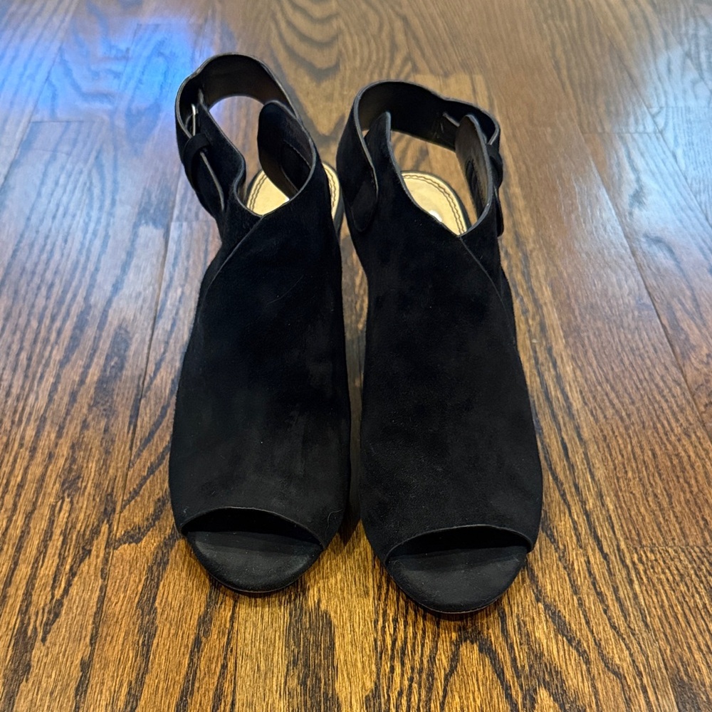 Splendid:Women's Black Suede Peep-Toe Slingback Heels